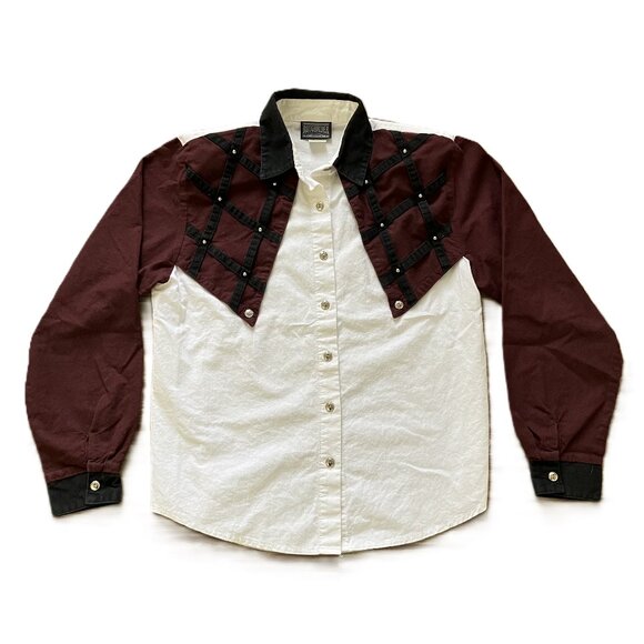 Roughrider Women's Western Shirt Shoulder Overlay Lattice Detail Vintage 90s - Picture 1 of 8